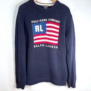 Vintage Polo Ralph Lauren Navy American Flag Sweater | 90’s | Heritage